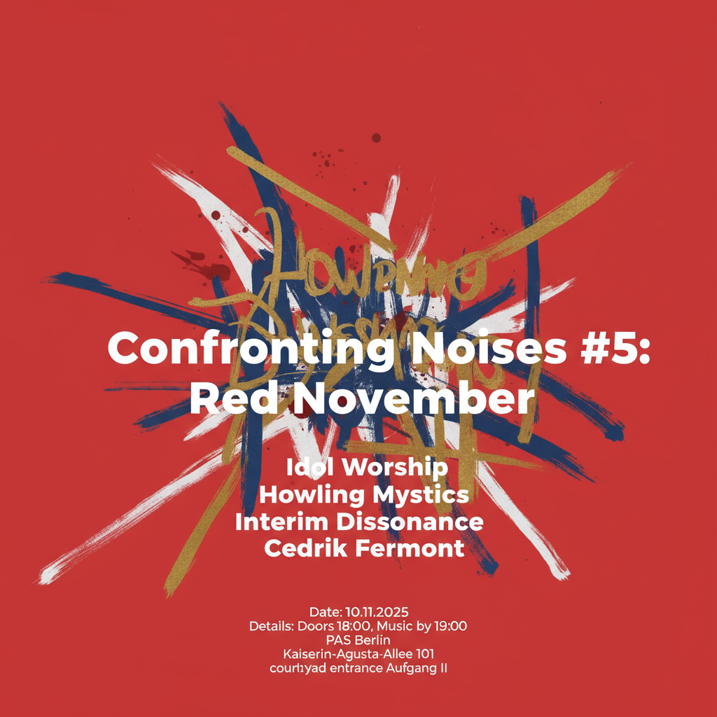 Poster for Confronting Noises #5: Breaking Free at PAS Berlin on November 10, 2025, featuring performances by idol Worship, Howling Mystics, Interim Dissonance, Cedrik Fermont.